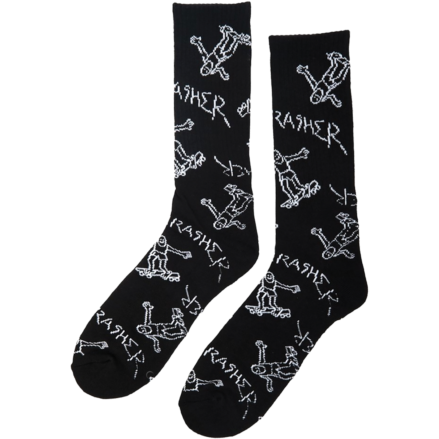 THRASHER GONZ LOGO PATTERN CREW SOCKS BLACK/WHT