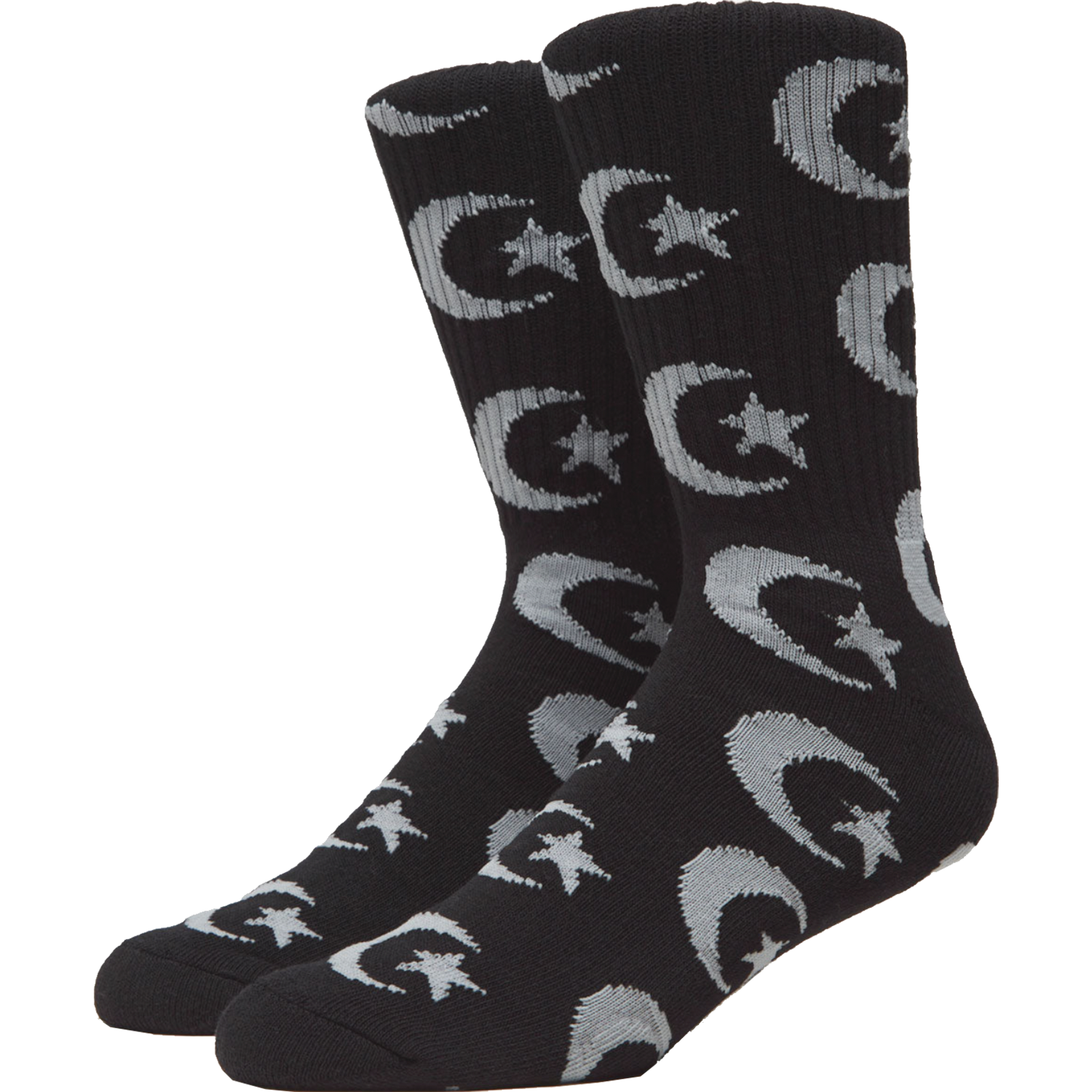 FOUND STAR & MOON REPEAT SOCKS BLACK 1pr