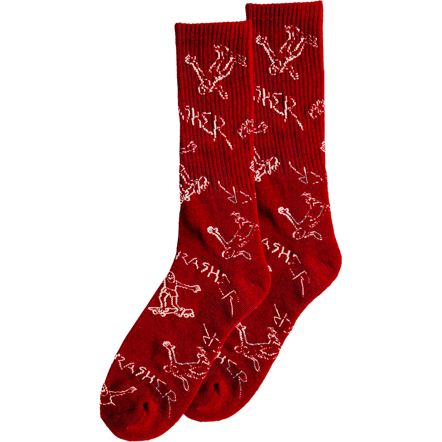 THRASHER GONZ LOGO PATTERN CREW SOCKS RED/WHT