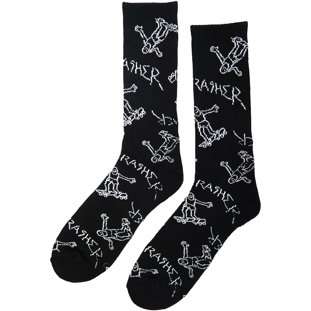 THRASHER GONZ LOGO PATTERN CREW SOCKS BLACK/WHT