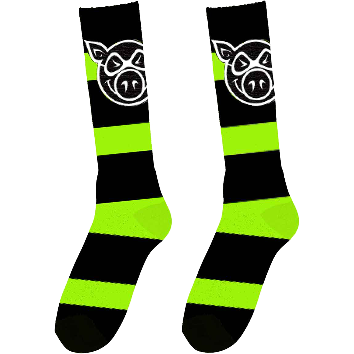 PIG HEAD STRIPE TALL SOCKS GREEN/BLK 1pr