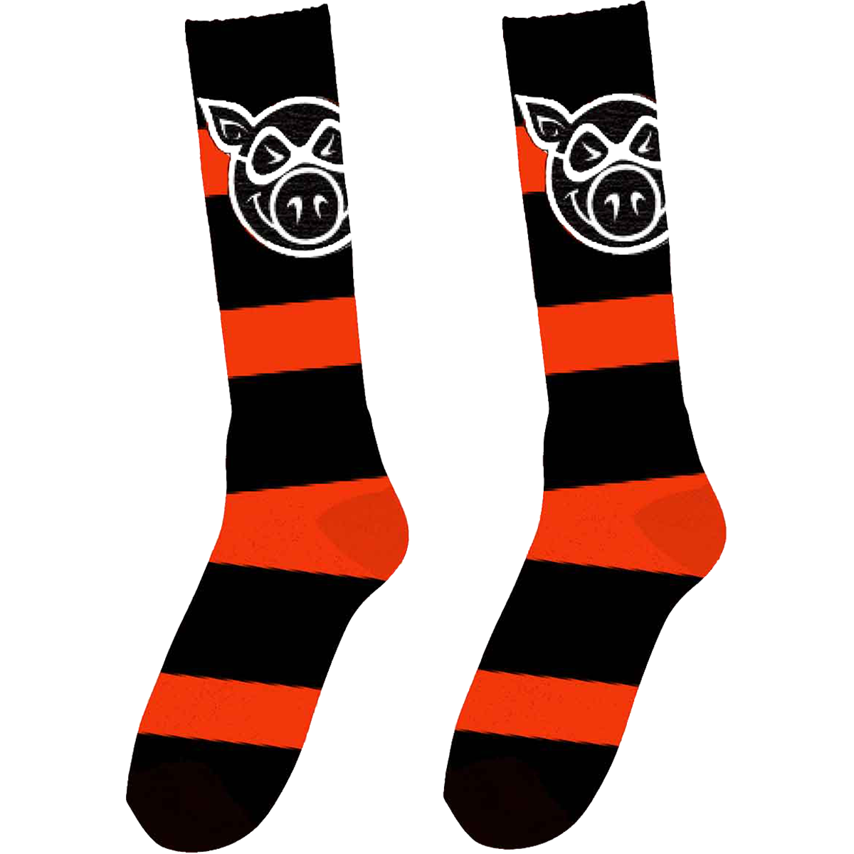 PIG HEAD STRIPE TALL SOCKS ORANGE/BLK 1pr