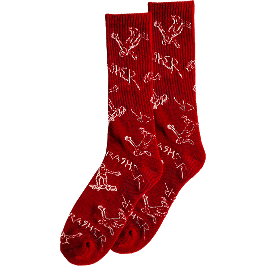 THRASHER GONZ LOGO PATTERN CREW SOCKS RED/WHT