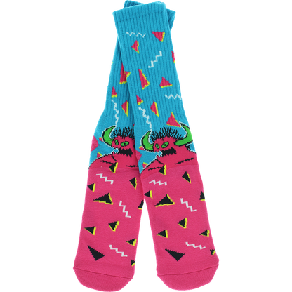 TOY MACHINE // 80'S MONSTER CREW SOCKS CYAN/PINK 1pr
